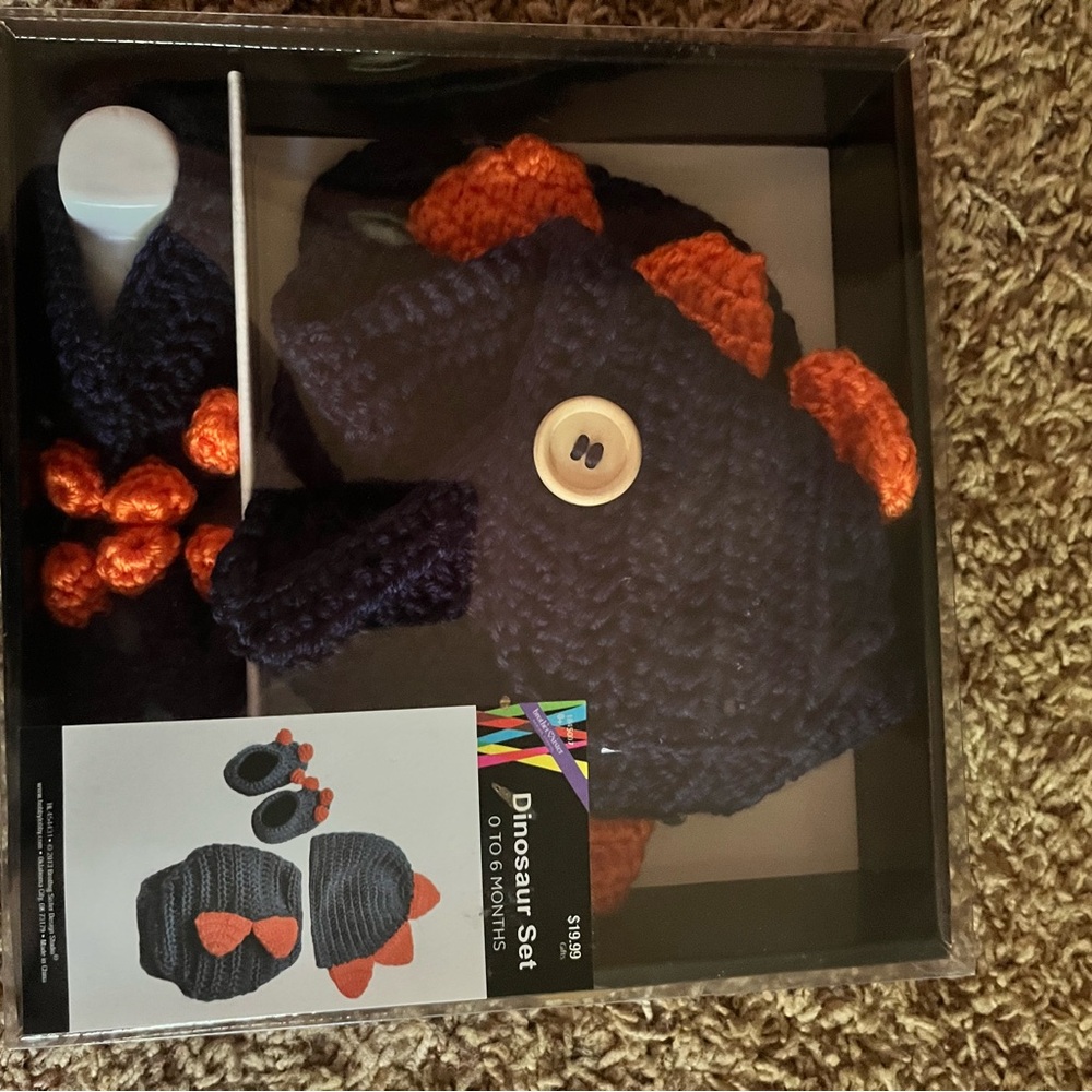 Dinosaur Knit Set in Navy and Orange